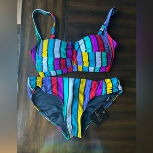 Nip Tuck Swim Rainbow Stripe 2 piece Bikini Set NWT Size 10